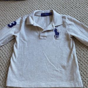 Beige and navy long sleeve polo